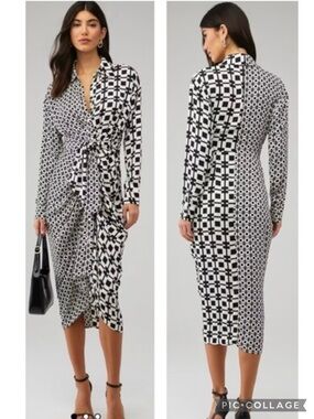 Steve Madden Sula Dress Midi Ruched Black Ecru 0 NWTCocktail Party Chic Glam